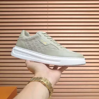 Louis Vuitton Beige White Monogrammed Upper Thick Platform Sole Lifestyle Sneakers
