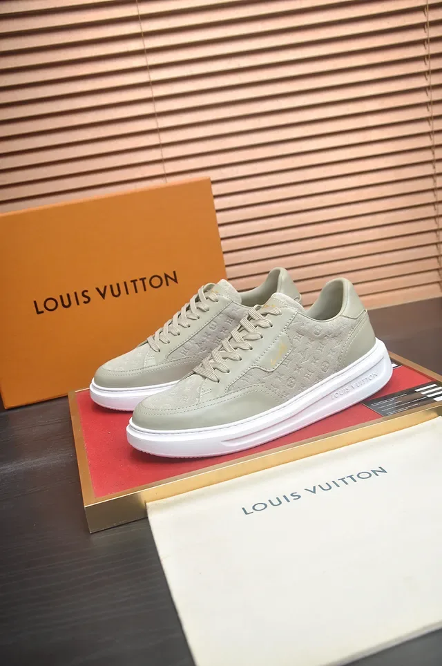 Louis Vuitton Beige White Monogrammed Upper Thick Platform Sole Lifestyle Sneakers 4