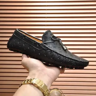 Louis Vuitton Black Beige Embossed Monogram Leather Tassel Toggle Loafer