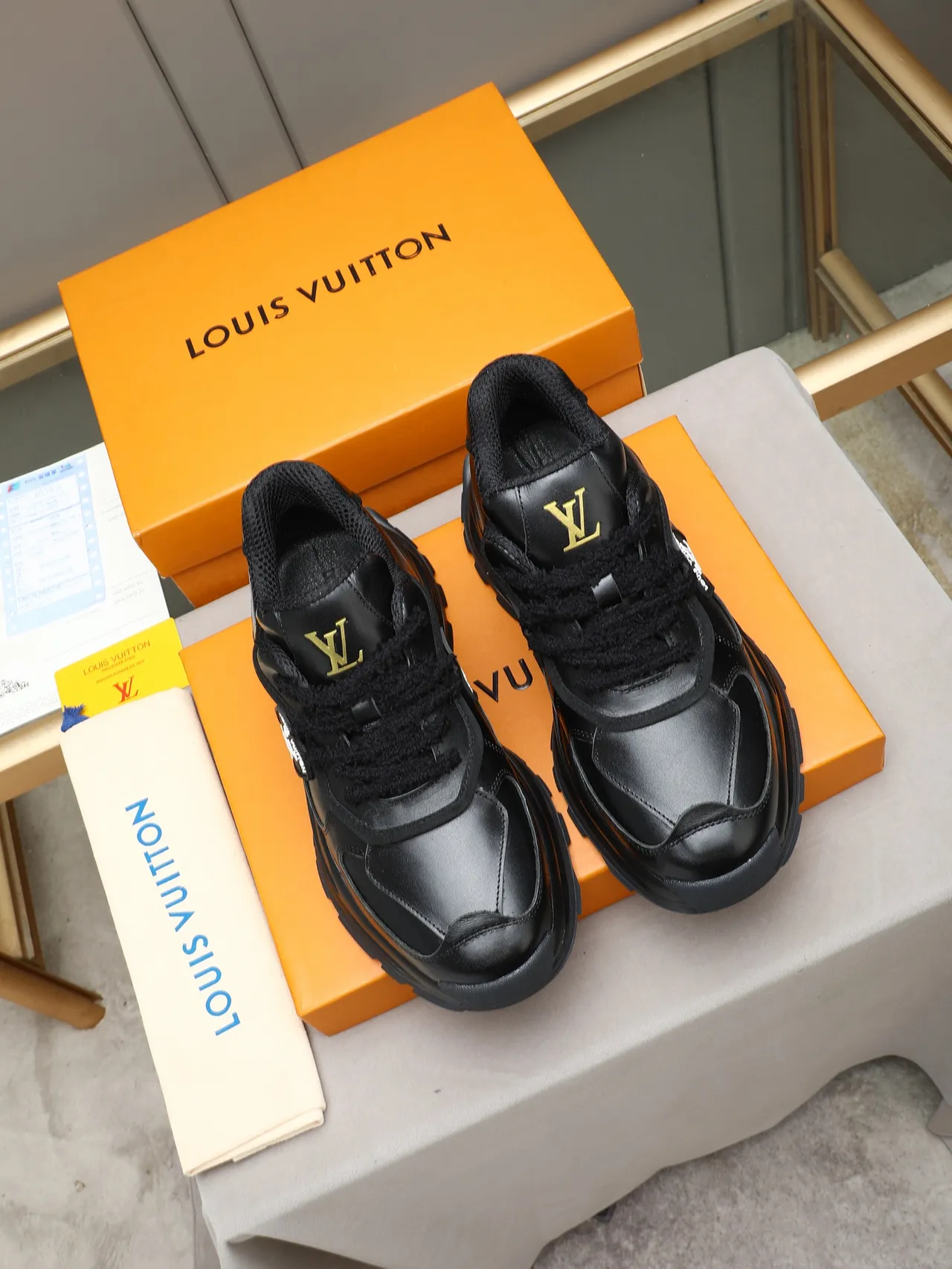 Louis Vuitton Black Gold Monochrome Sculpted Sole Chunky Sneakers 3