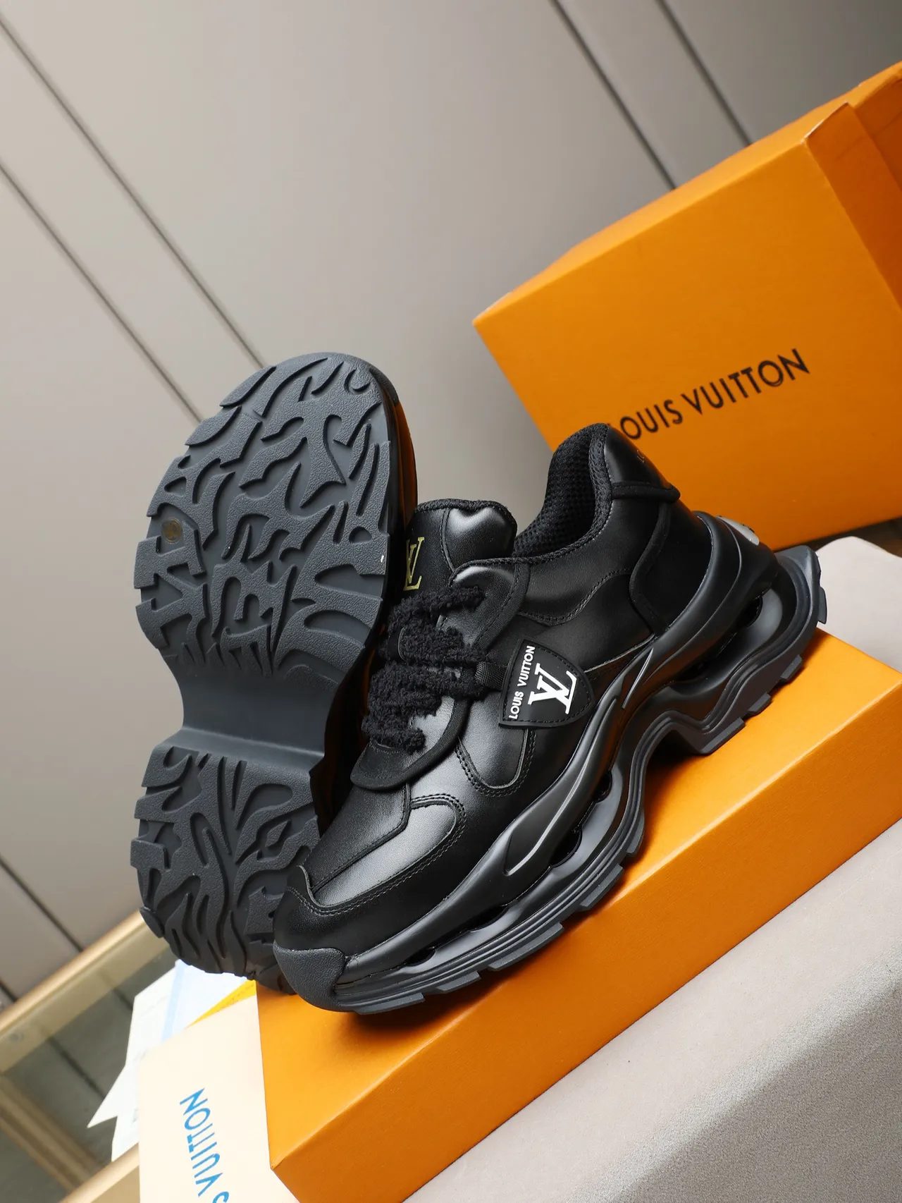 Louis Vuitton Black Gold Monochrome Sculpted Sole Chunky Sneakers 5