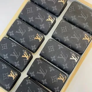 Louis Vuitton Black Gold Monogrammed Coated Canvas LV Logo Plaque Card Holder
