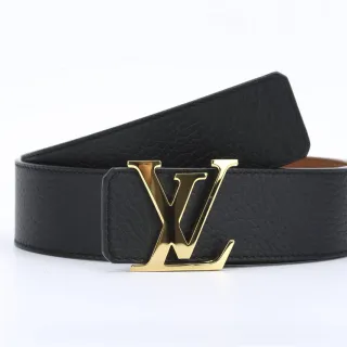 Louis Vuitton Black Gold Pebbled Monogram Buckle Leather Belt