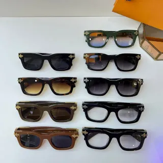Louis Vuitton Black Gold Rectangular Acetate Frame Raised Browline Sunglasses