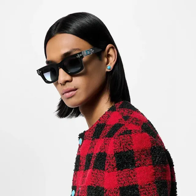 Louis Vuitton Black Gold Rectangular Acetate Frame Raised Browline Sunglasses 7