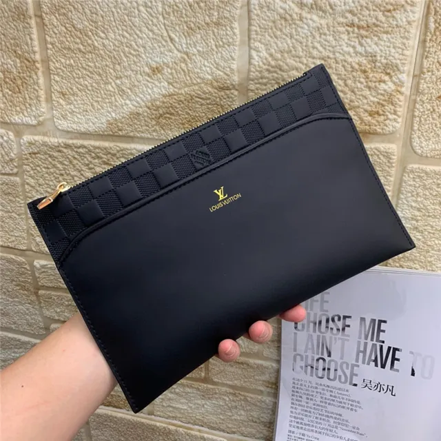 Louis Vuitton Black Gold Smooth Leather Body Woven Damier Infini Flap Envelope Clutch 7