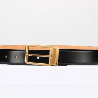 Louis Vuitton কালো সোনা মসৃণ আয়তাকার বাকেল লেদার বেল্ট