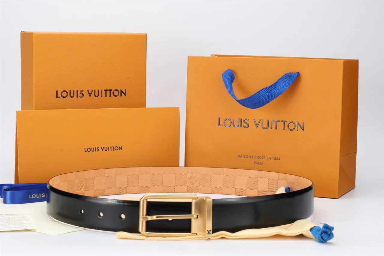 Louis Vuitton Black Gold Smooth Rectangular Buckle Leather Belt 7