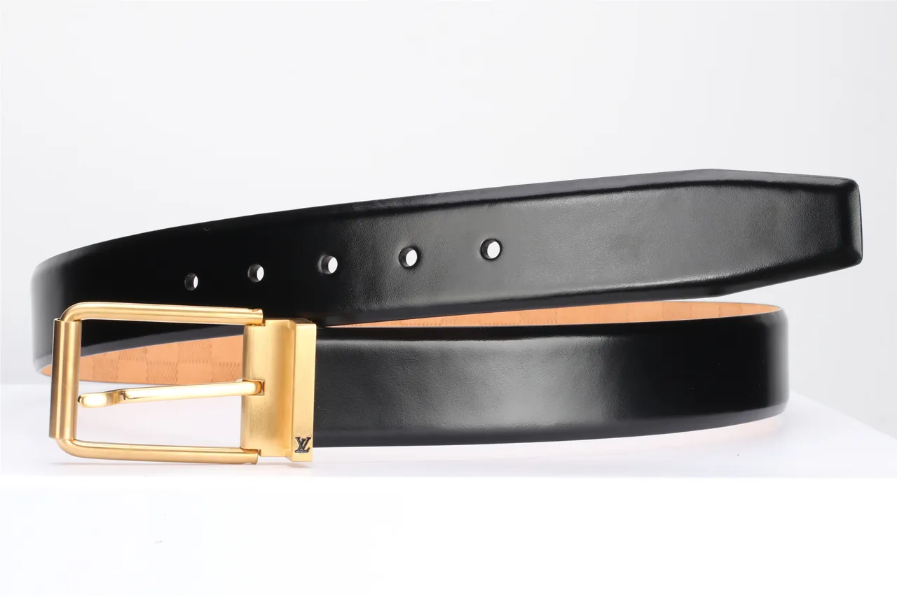 Louis Vuitton Black Gold Smooth Rectangular Buckle Leather Belt 11