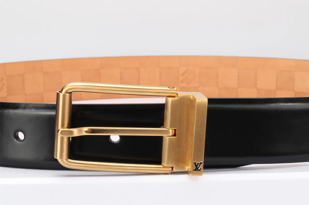 Louis Vuitton Black Gold Smooth Rectangular Buckle Leather Belt 13