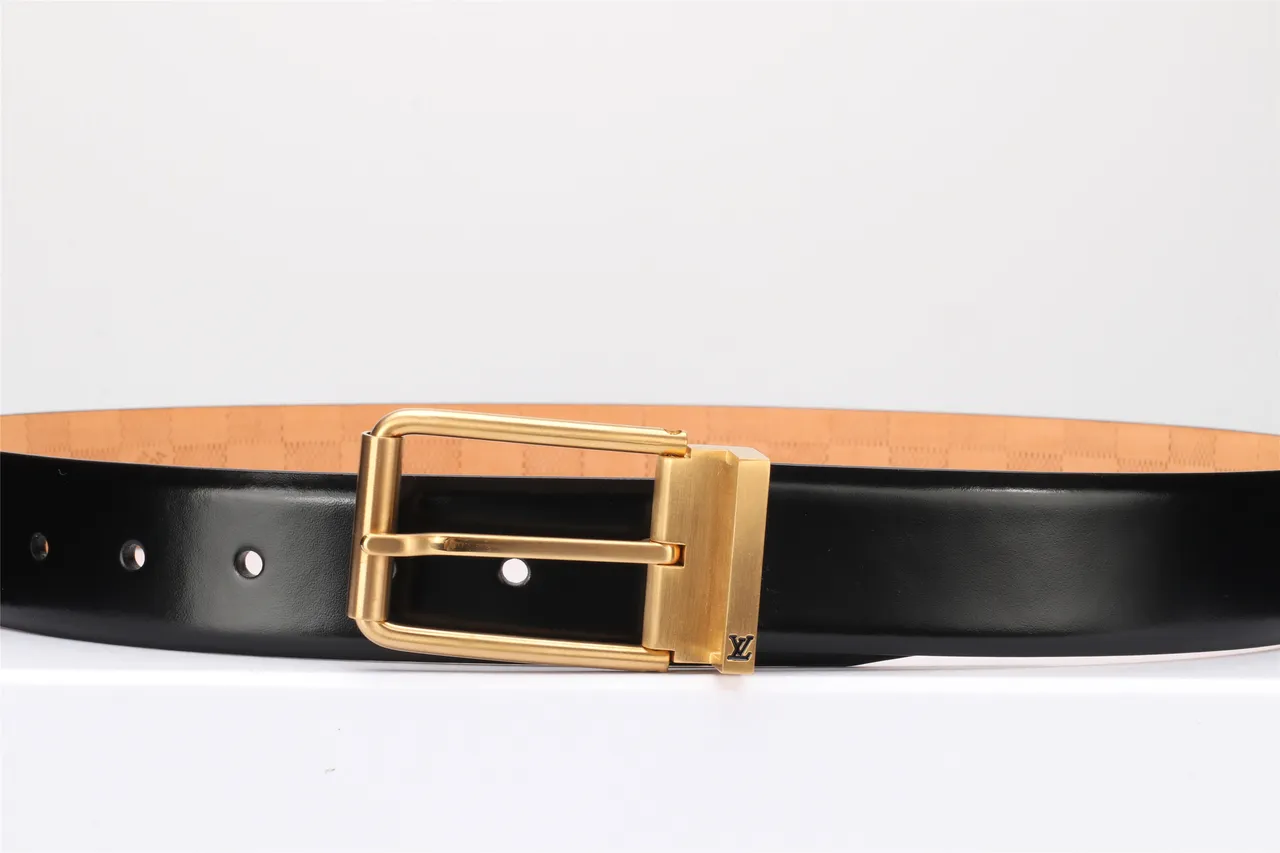Louis Vuitton Black Gold Smooth Rectangular Buckle Leather Belt 14