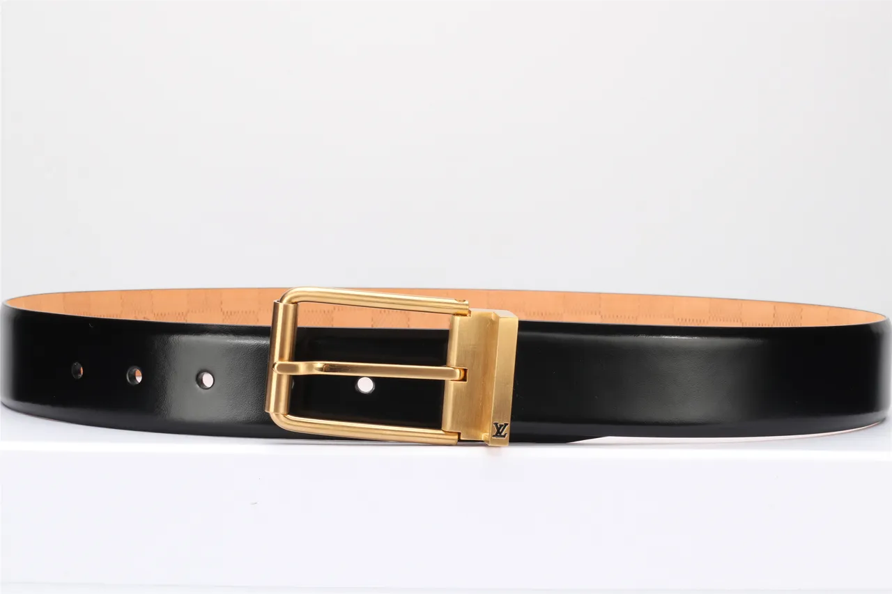 Louis Vuitton Black Gold Smooth Rectangular Buckle Leather Belt 15