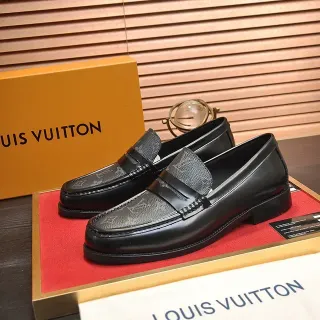 Louis Vuitton Black Gray Monogrammed Leather Penny Loafer