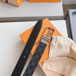 Louis Vuitton Black Gray Reversible Damier Graphite Canvas Leather Belt
