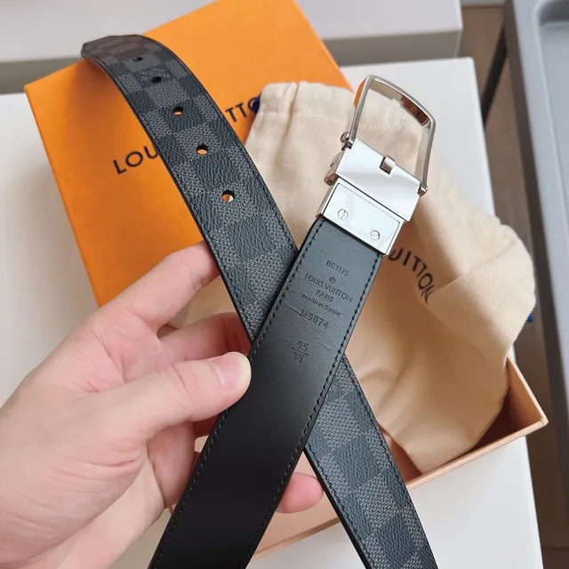 Louis Vuitton Black Gray Reversible Damier Graphite Canvas Leather Belt 4