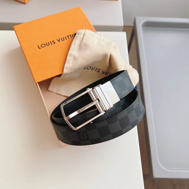 Louis Vuitton Black Gray Reversible Damier Graphite Canvas Leather Belt 5