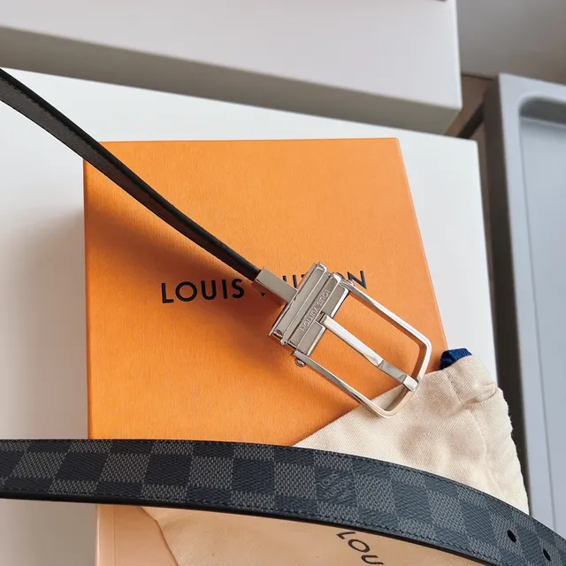 Louis Vuitton Black Gray Reversible Damier Graphite Canvas Leather Belt 6