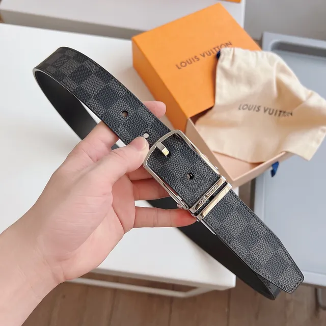 Louis Vuitton Black Gray Reversible Damier Graphite Canvas Leather Belt 8