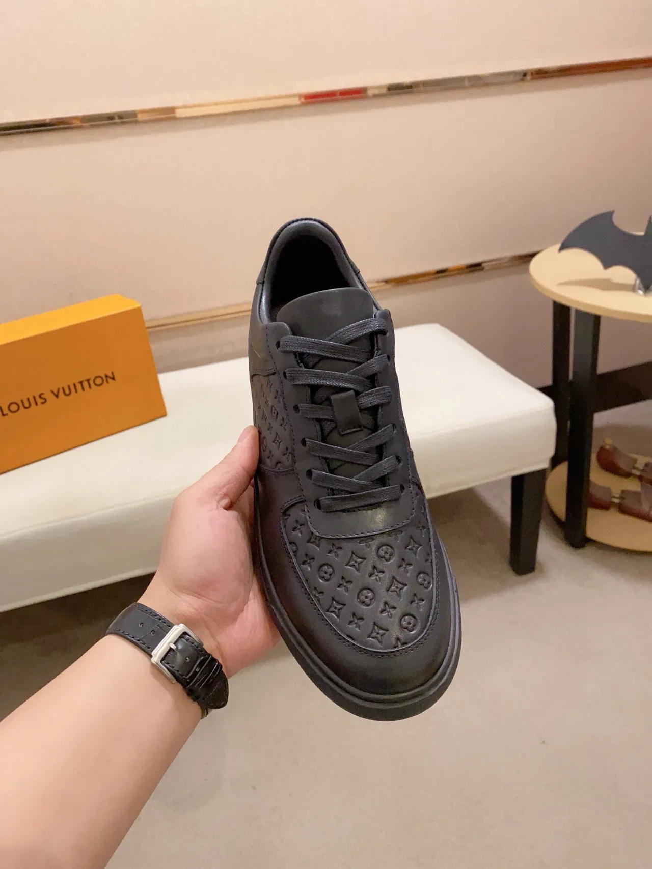 Louis Vuitton Black Monogram-Embossed Leather Low-Top Lifestyle Sneakers 2