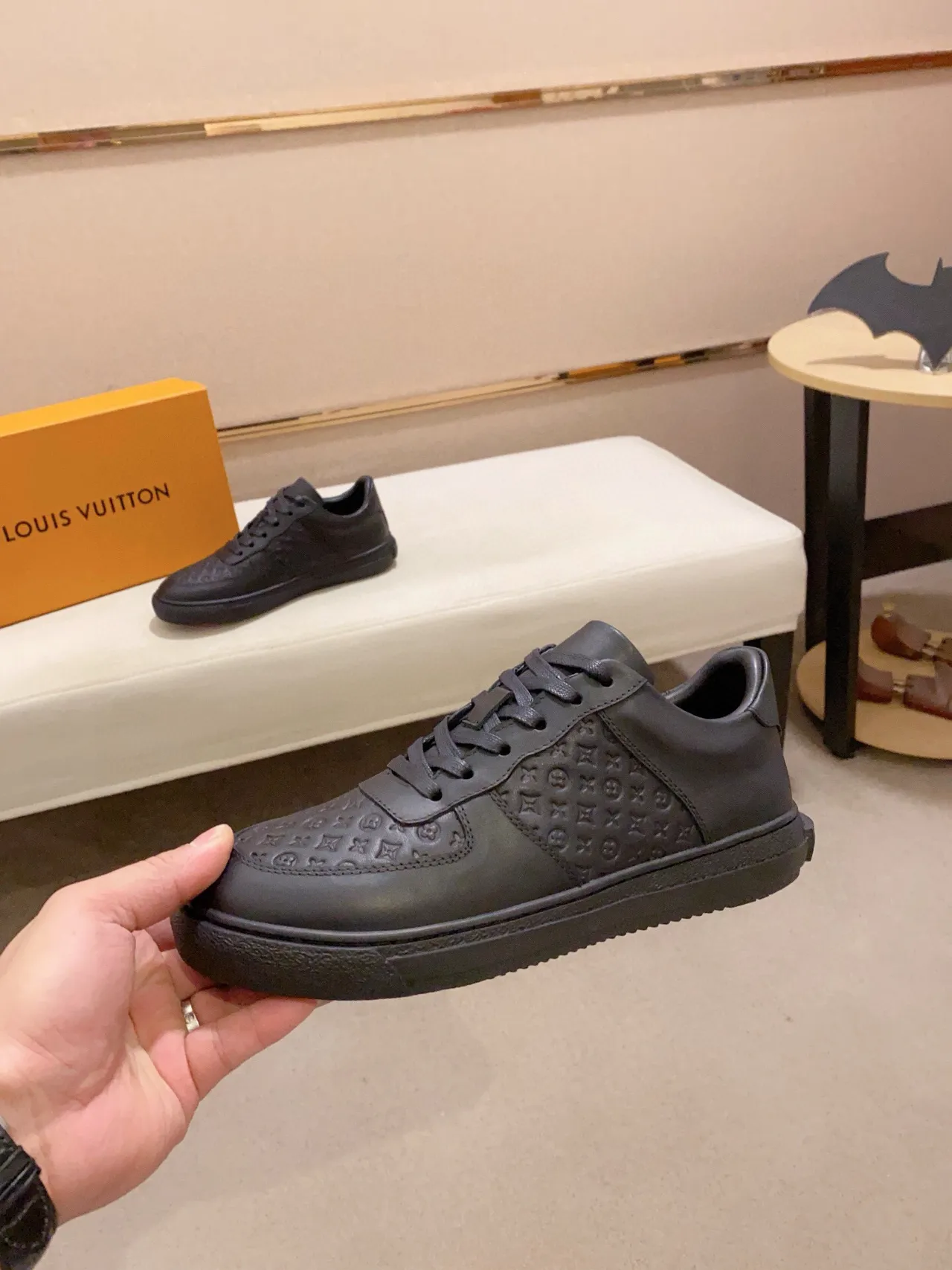 Louis Vuitton Black Monogram-Embossed Leather Low-Top Lifestyle Sneakers 3