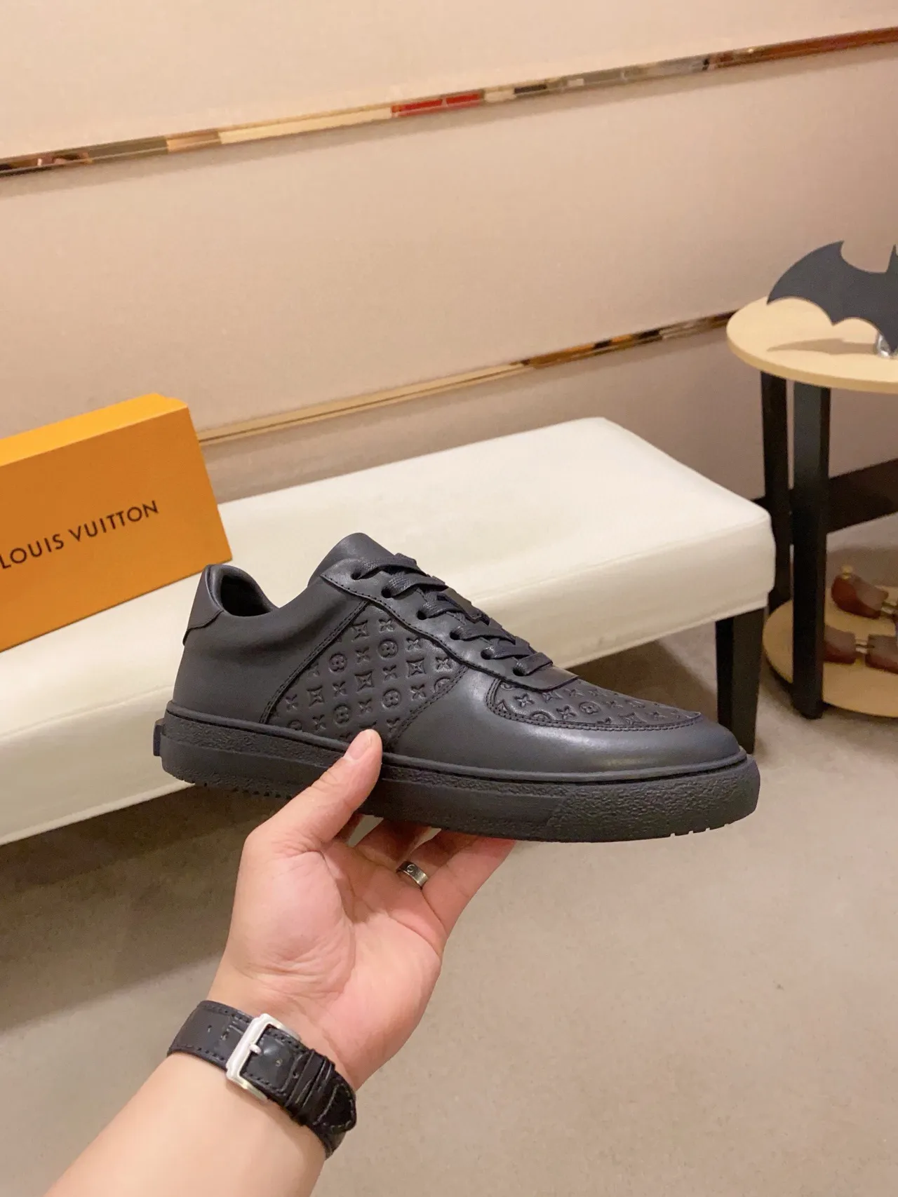 Louis Vuitton Black Monogram-Embossed Leather Low-Top Lifestyle Sneakers 4