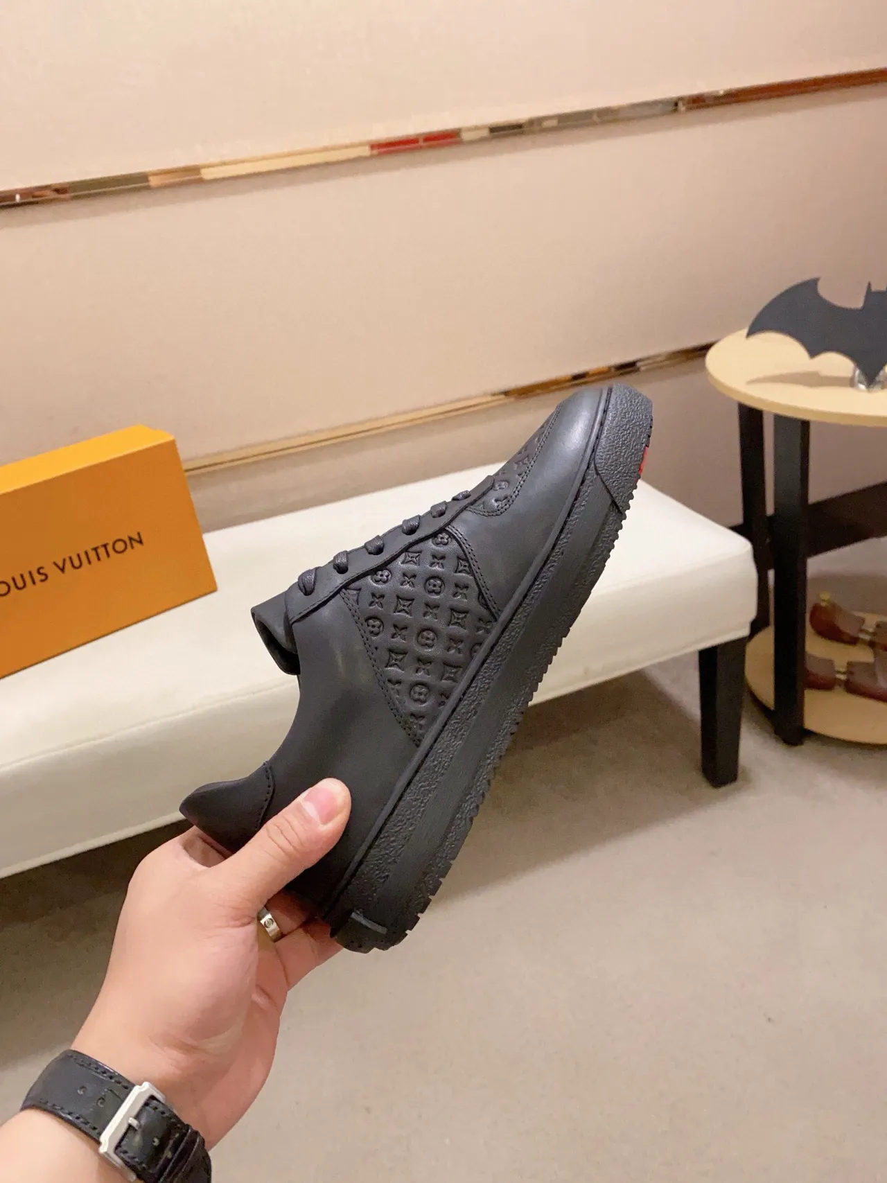 Louis Vuitton Black Monogram-Embossed Leather Low-Top Lifestyle Sneakers 5
