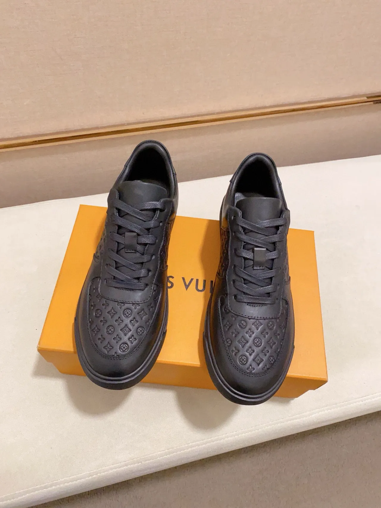 Louis Vuitton Black Monogram-Embossed Leather Low-Top Lifestyle Sneakers 7