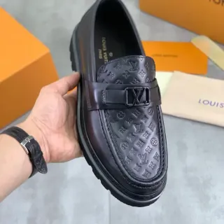 Louis Vuitton Black Monogram-Embossed Leather LV Buckle Strap Loafer