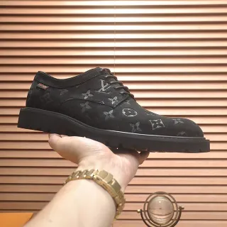 Louis Vuitton Black Monogram Suede Chunky Lug Sole Derby Shoes