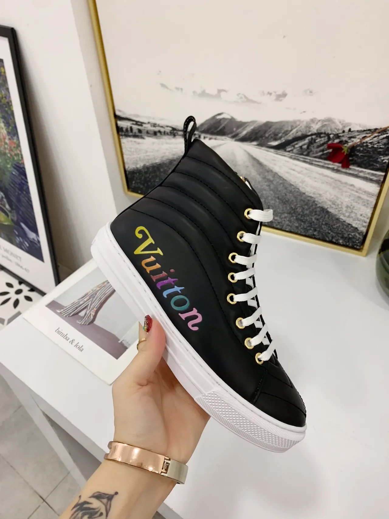 Louis Vuitton Black Multicolor High-Top Quilted Heel Lifestyle Sneakers 3