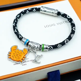 Louis Vuitton Black Orange Monogrammed Braided Cord Enamel Crab Charm Bracelet
