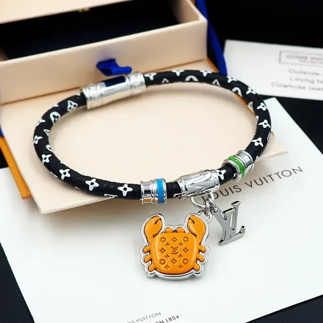 Louis Vuitton Black Orange Monogrammed Braided Cord Enamel Crab Charm Bracelet 2