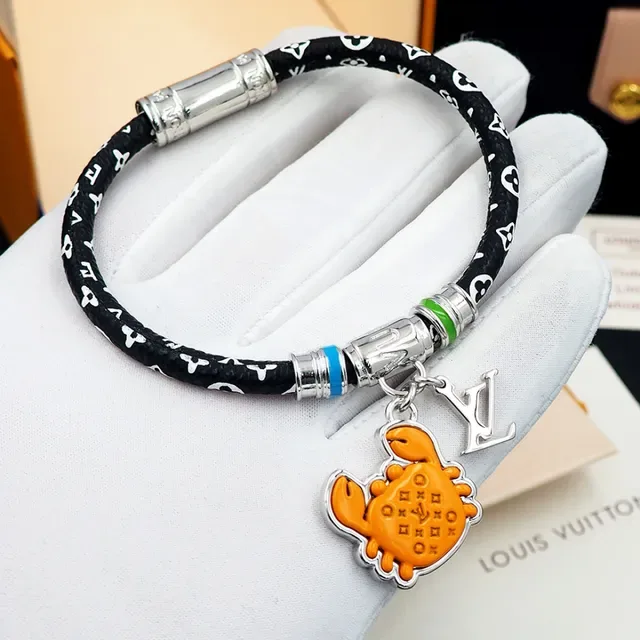 Louis Vuitton Black Orange Monogrammed Braided Cord Enamel Crab Charm Bracelet 3