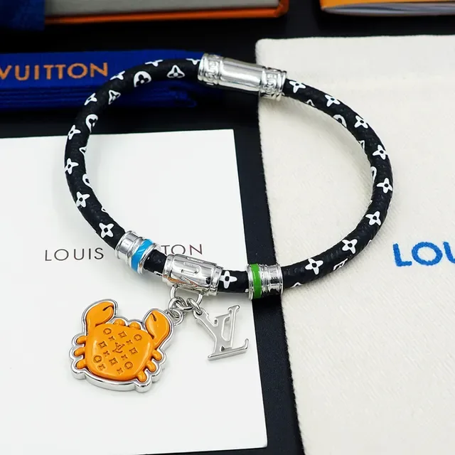 Louis Vuitton Black Orange Monogrammed Braided Cord Enamel Crab Charm Bracelet 4