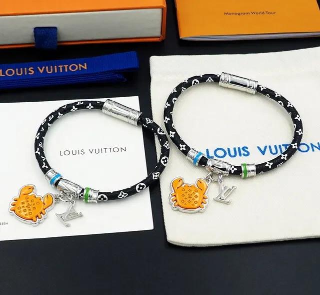 Louis Vuitton Black Orange Monogrammed Braided Cord Enamel Crab Charm Bracelet 5