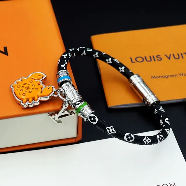 Louis Vuitton Black Orange Monogrammed Braided Cord Enamel Crab Charm Bracelet 6