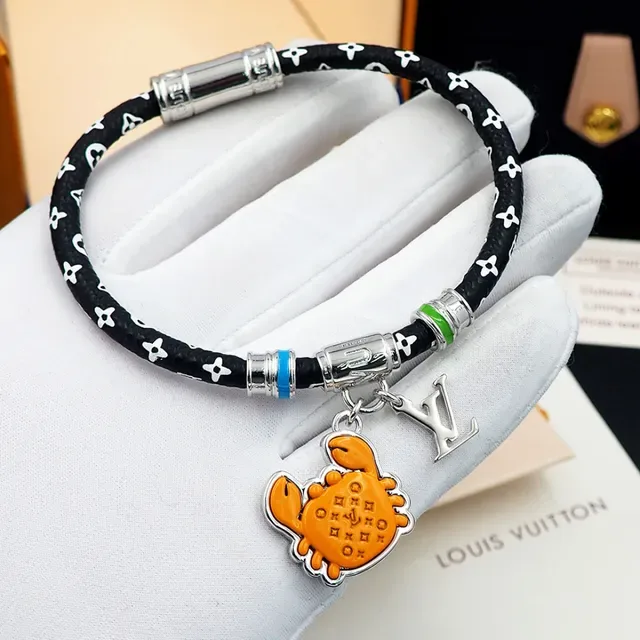 Louis Vuitton Black Orange Monogrammed Braided Cord Enamel Crab Charm Bracelet 8