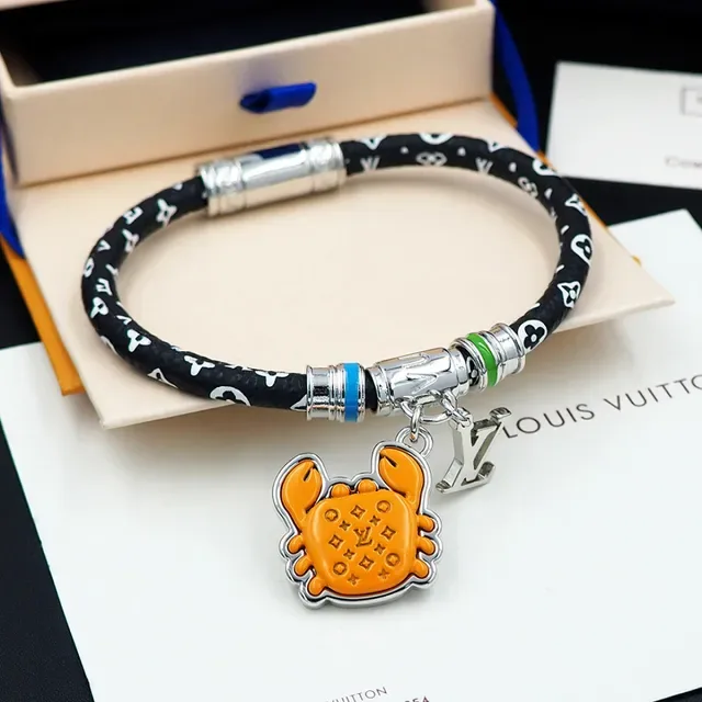 Louis Vuitton Black Orange Monogrammed Braided Cord Enamel Crab Charm Bracelet 9