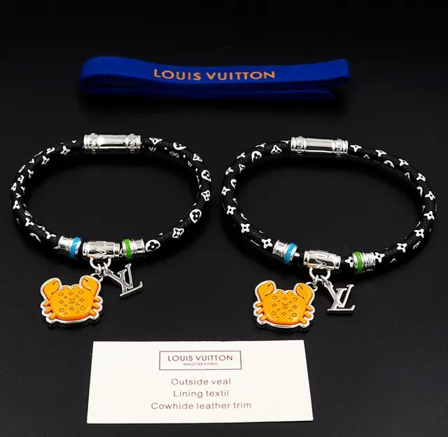 Louis Vuitton Black Orange Monogrammed Braided Cord Enamel Crab Charm Bracelet 10