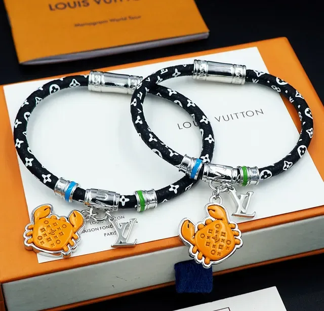 Louis Vuitton Black Orange Monogrammed Braided Cord Enamel Crab Charm Bracelet 12