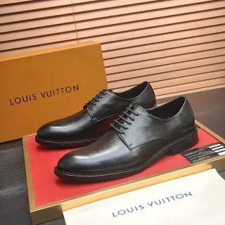 Louis Vuitton Black Pebbled Leather Cap Toe Oxford Shoes