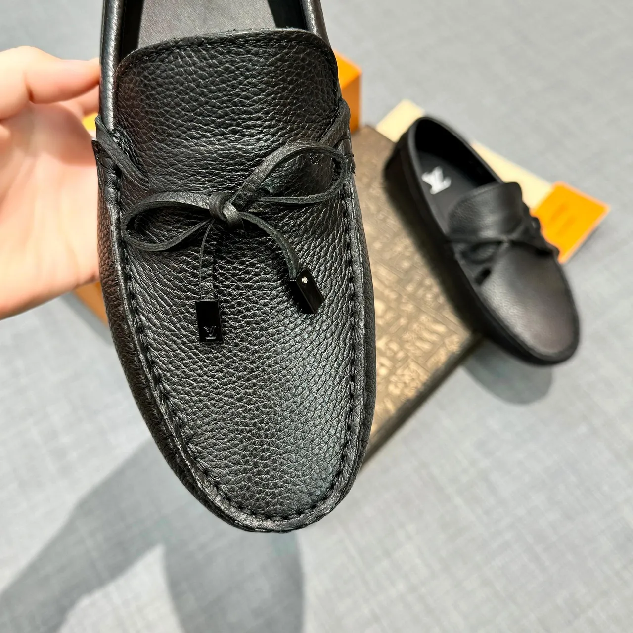 Louis Vuitton Black Pebbled Leather Knotted Strap Loafer 3