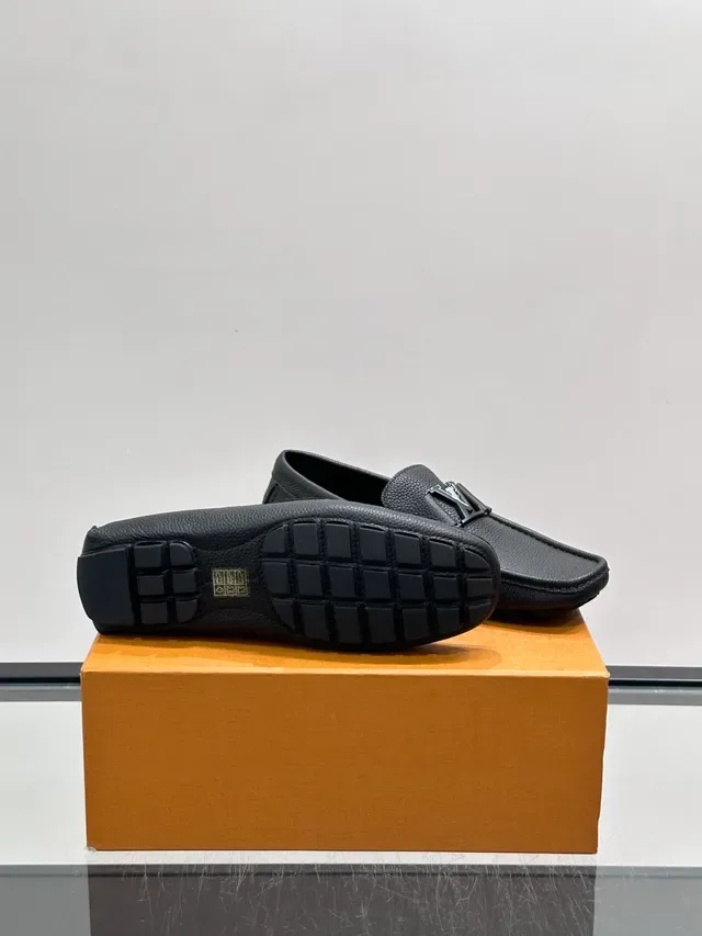 Louis Vuitton Black Pebbled Leather Metallic LV Buckle Loafer 2