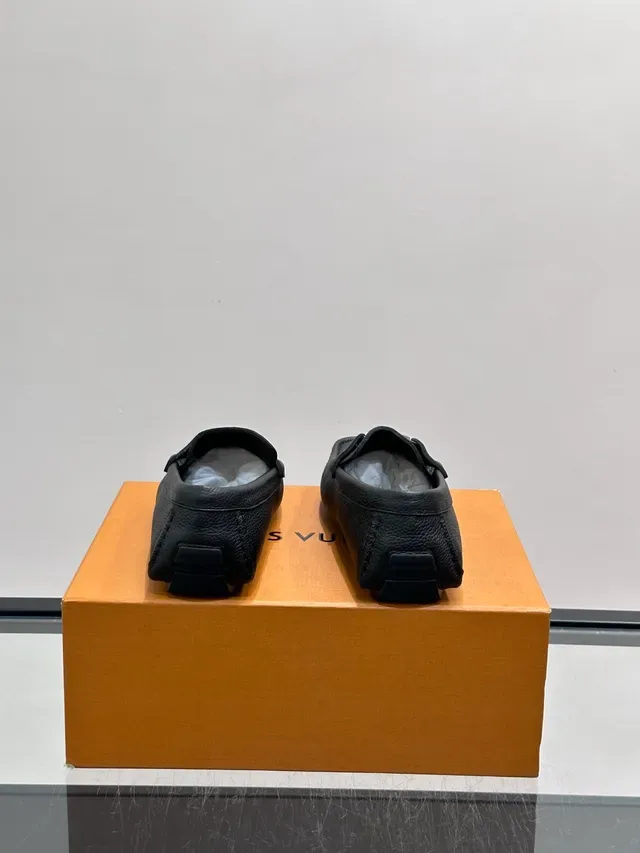 Louis Vuitton Black Pebbled Leather Metallic LV Buckle Loafer 3