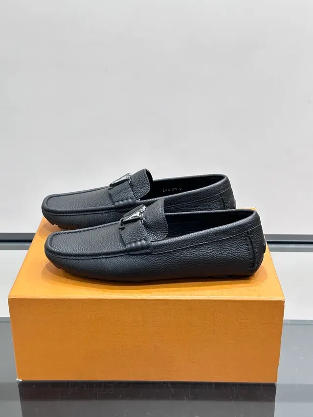 Louis Vuitton Black Pebbled Leather Metallic LV Buckle Loafer 5