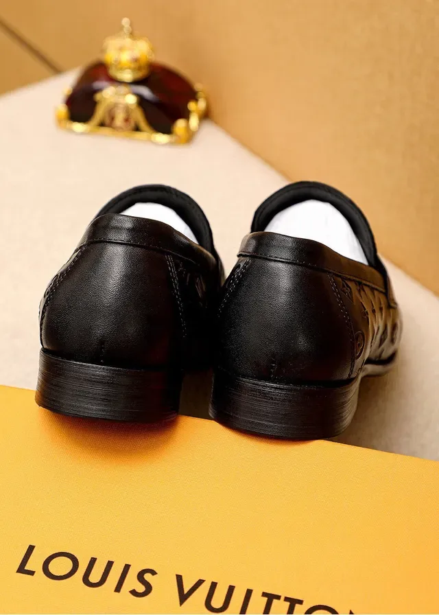 Louis Vuitton Black Silver Monogram-Embossed Leather Metal LV Buckle Strap Loafer 6