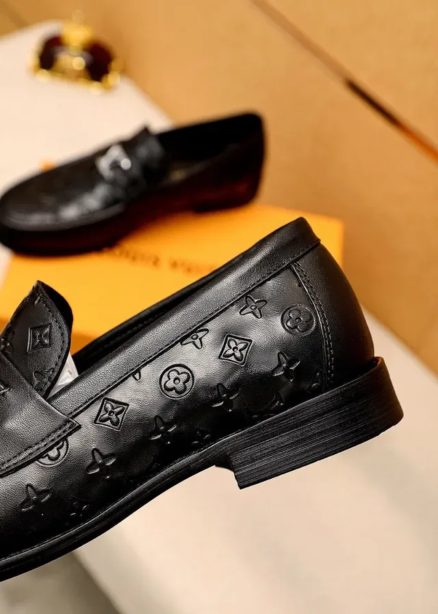 Louis Vuitton Black Silver Monogram-Embossed Leather Metal LV Buckle Strap Loafer 7