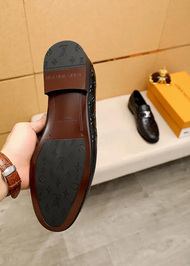 Louis Vuitton Black Silver Monogram-Embossed Leather Metal LV Buckle Strap Loafer 9