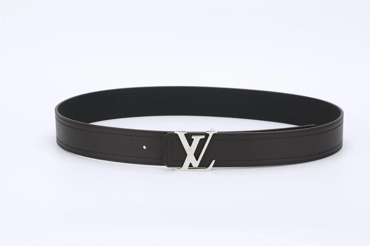 Louis Vuitton Black Silver Textured Grain Interlocking LV Monogram Buckle Leather Belt 4