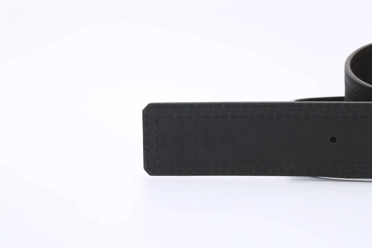 Louis Vuitton Black Silver Textured Grain Interlocking LV Monogram Buckle Leather Belt 5